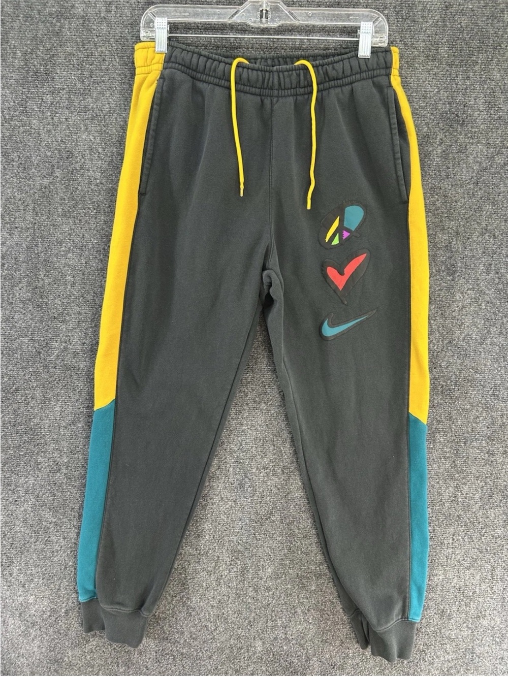 Nike Joggers Sweatpants Color block Peace Love Teal Yellow Black Size Medium
